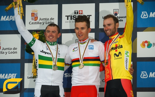 Simon Gerrans - Michal Kwiatkowski - Alejandro Valverde (foto: Cycling-Info.sk) ponferrada-2014-podium